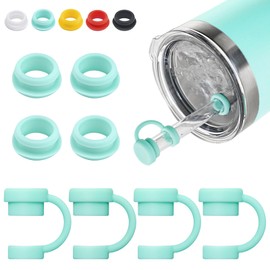 SUZAMED Spill Stopper for YETI Straw Cup, 4 Sets Silicone Leak Stopper Compatible with YETI Tumbler, Leak Proof Kit of YETI Mug Accessories Including 4 Straw Cover, 4 Leak Proof Stopper (Seafoam 4PCS)