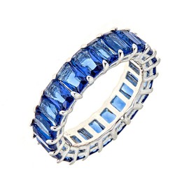 Maya J Eternity Ring - Emerald-Cut, with Artisan Fashioned Gemstones, Blue, Size 6