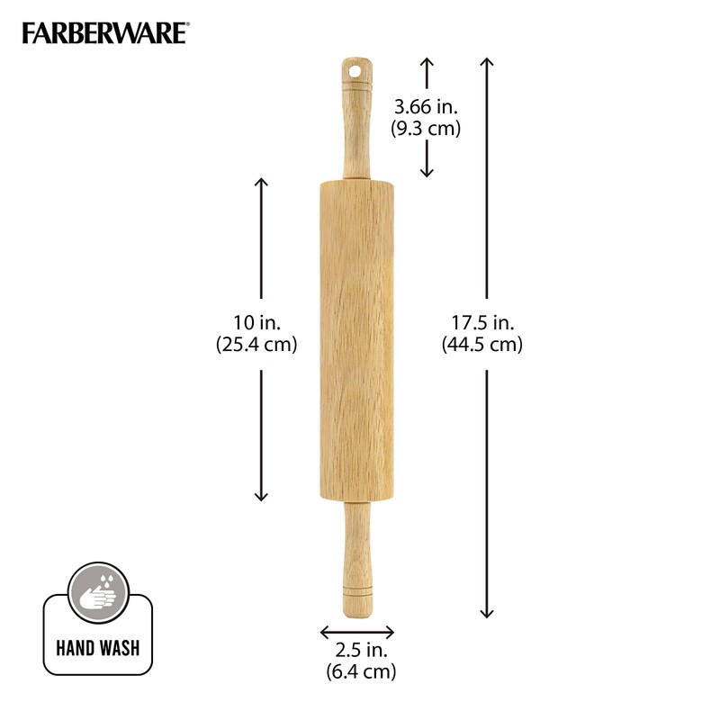 FARBERWARE Classic Wood Rolling Pin, 18-Inch Hardwood Dough Roller for