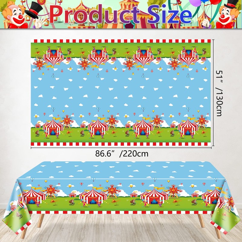 QUERICKY 4 Pack Circus Theme Tablecloths, 51x87'' Carnival Plastic Disposable