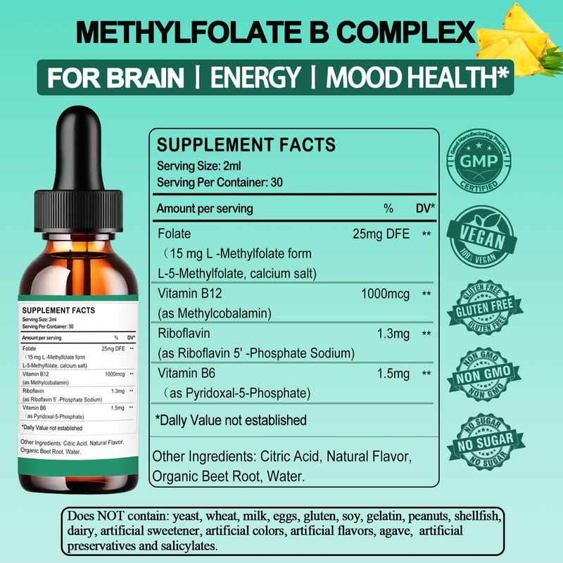Methylfolate Supplement Liquid Drops, L Methy Folate 15mg Plus Methy