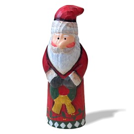 YEEYAYA Santa Claus Wood Sculpture Hand Carved Wood Santa Wooden Figurine Wood Statue Room Decor Home Decor Merry (Santa+Wreath)