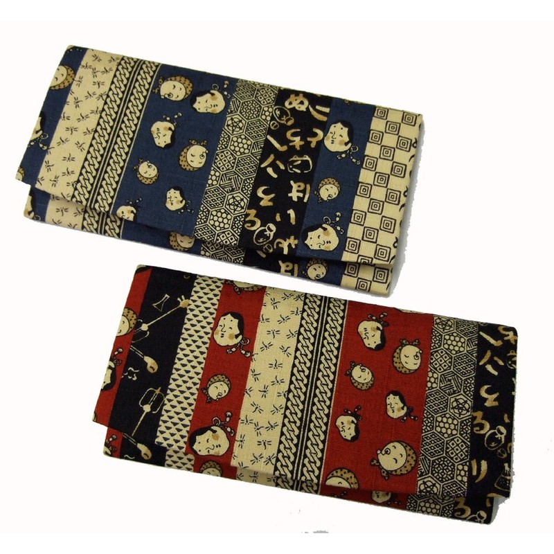 Jidai Komon Bill Long Wallet, Japanese Pattern, Okame Hyottoko Red,