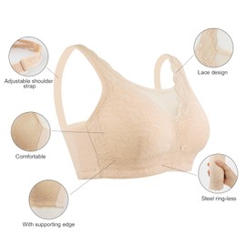 Lervanla Mastectomy Bras with Pockets Non Wired Post Up Bras Support Breast Inserts for Everyday Bra Beige