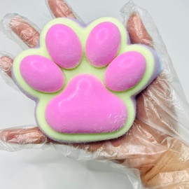 Large Cat Paw Squishy 5 Inch Big Cat Paw Squeeze Toy, Kawaii Cat Paw Squishy Toys Sticky Cat Paw with Fur Ball Super Soft Stress Relief Funny Fidget Toys for Adults (Pink Green)