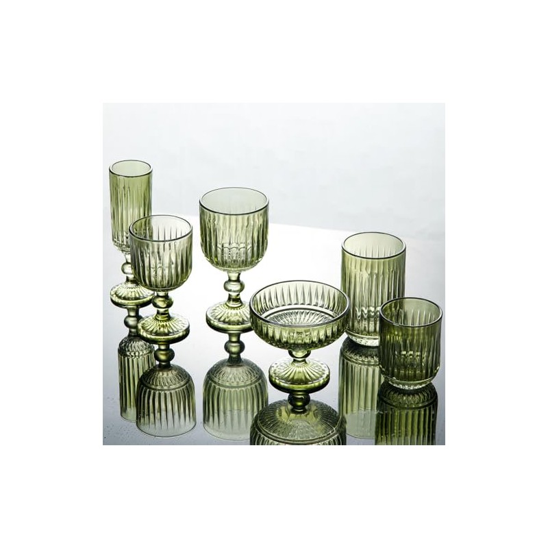 WAIT FLY Vintage Embossed Stripe Glass Dessert Bowl, Footed Trifle