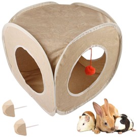 Guinea Pig Square Tunnel Toy, Foldable Rabbit Tunnel with Plush Bobble for Small Rabbit Hamster Hedgehog Gerbil Ferret Play and Hide, 2 Molar Stone