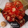 Ribbli Snowflake Glitter Wired Ribbon, Red Organza Sheer Ribbon with