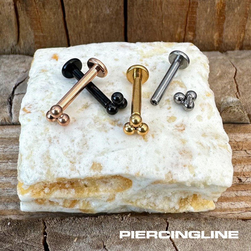 PIERCINGLINE Titanium Labret Stud Internal Thread | 3 Balls |