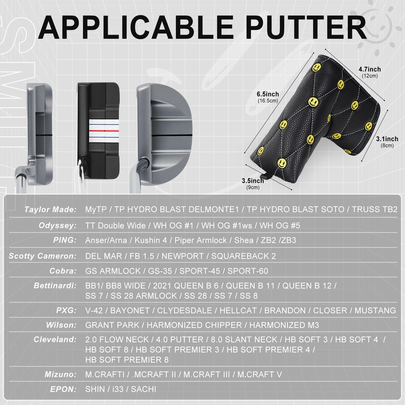 Golf Blade Putter Club Head Cover Pingtype Magnetic Black PU