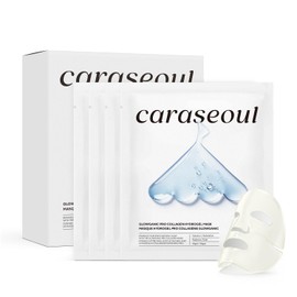caraseoul Glowganic Pro Colágeno Vegano Mascarilla Coreana de Hidrogel, Fórmula Suave con Niacinamida y Adenosina, Piel Luminosa e Hidratada, Cuidado K-Beauty Minimalista [4 uds]