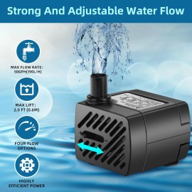 Datoo Mini Submersible Fountain Water Pump With LED Light 50GPH 3W Small Ultra Quie
