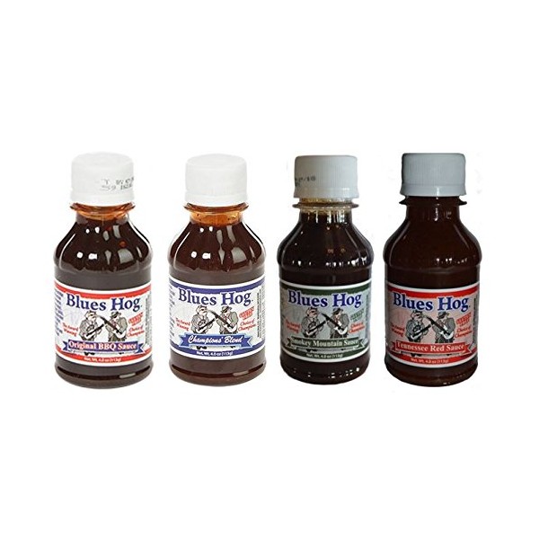 Blues Hog Barbecue Variety Pack: Original, Tennessee Red, Champions Blend, Smokey Mountain 4 oz each (Pack of 4)