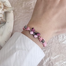 Meztole Always Believe in Yourself Butterfly Bracelet Adjustable String Charm Butterfly Pink Bracelets for Women,Hand Woven Lucky Bracelet Butterfly Friendship Bracelet for Women (Pink)
