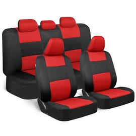 BDK PolyPro Red Car Seat Covers Full Set with 4-Piece Car Floor Mats - Two-Tone Seat Covers for Cars with Carpet, Interior Covers for Auto Truck Van SUV
