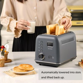 BUYDEEM DT730 Motorized Toaster, 2-Slice Smart Digital Leverless Toaster with LCD Countdown Timer, 9-Shade Settings for Toast, Bagels, Waffles, Muffins