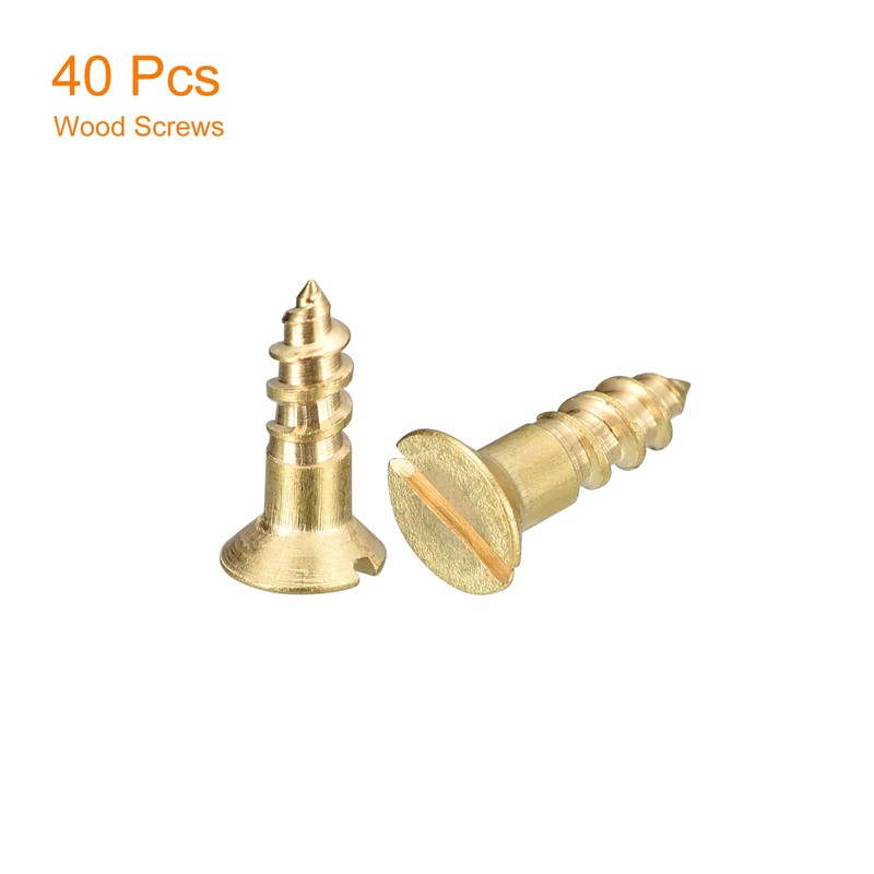 sourcing map Brass Wood Screws, 40Pcs M3.5 x 10mm Slotted