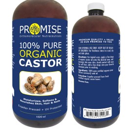 Promise Orthomolecular Nutraceuticals 1020ml (34.5oz) ORGANIC GOLDEN CASTOR Oil, 100% Pure Certified For Hair, Beard, Moisturizes, Softens, Nourishes Skin, Hair and Nails, Made in Canada, No Chemicals Cruelty Free Hexane free (1020ml)