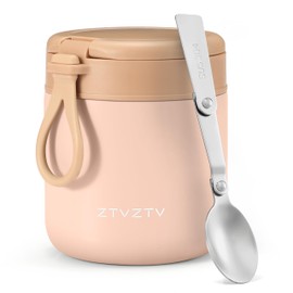 CJACJA Thermo for Hot Food Kids - 15.8 Oz, Insulated Food Jar for Soup, Width Mouth Stainless Steel Insulated Lunch Container with Folding Spoon, Blue (Pink)