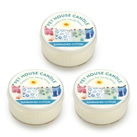 Pet House Mini Candles for Pet Odor Made with Natural Soy Wax, Plant Based, Dog and Cat Friendly Scented, Sunwashed Cotton Pack of 3