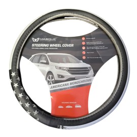 Monochrome Americana Flag Steering Wheel Cover – Premium PVC, Anti-Slip Grip, Universal Fit, Durable & Waterproof for Cars, SUVs & Trucks (15-inch)