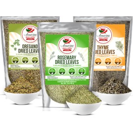 Rosemary, Thyme and Oregano (3-Pack), All Natural, Whole Leaf, Non-GMO, Dried Herb Variety Pack, Use For Seasoning Meats, Sauces, Soups & Mediterranean Recipes By Amzaing Chiles & Spices