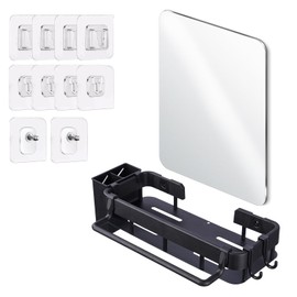 Fog Proof Shower Mirror Fogless for Shaving, Fogless Shave Mirror with Shower Caddy Set, Acrylic Small Wall Mirror with Shower Organizer, Waterproof Shatterproof Removable