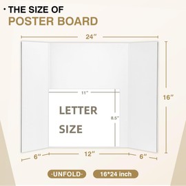 Chell Mini Size Trifold Poster Board, 16" x 24", Small Corrugated Project Boards, White, 8 Pack