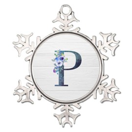 Initial Letter P Blue Monogram Christmas Tree Hanging Ornaments Flowers Pattern Blue Purple White Snowflake Ornaments Holiday Decoration English Alphabet Monogrammed Elegant Xmas Keepsake