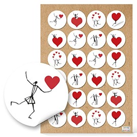 Logbuch-Verlag 24 Herzmensch Stickers Red Heart Sticker Black White Love Friends Birthday Christmas Round 4 cm