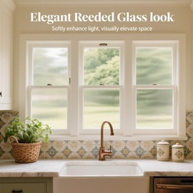 Maimegatt Reeded Glass Window Privacy Film, Frosted Glass Static Clings Window Film, Summer Decorative Non-Adhesive & UV Protection Window Decals for Bathroom, Living Room 17.7x78.7 inches