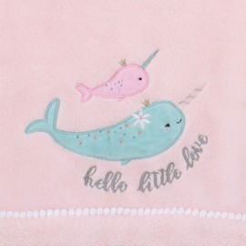NoJo Under The Sea Whimsy Pink and Blue Narwhals Super Soft Appliqued Baby Blanket