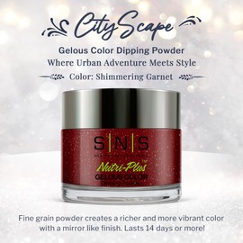SNS Nail Dip Powder, Gelous Color Dipping Powder - Shimmering Garnet (Wine/Burgundy, Shimmer) - Long-Lasting Dip Nail Color Lasts 14 Days - Low-Odor & No UV Lamp Required - 1 OZ
