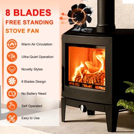 Tomersun 8 Blades Wood Stove Fan Wood Burner Heat Powered Fire Fans with Temperature Reminder, Thermometer for Fireplace/Wood Stove/Wood Stove