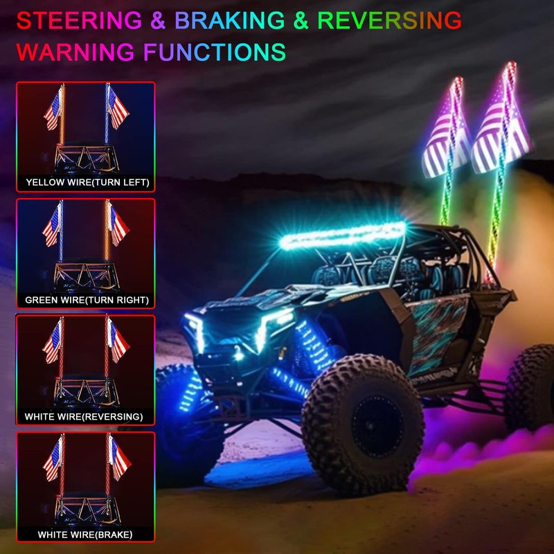 2PCS 3FT Whip Lights with Spring Base, Spiral RGB LED