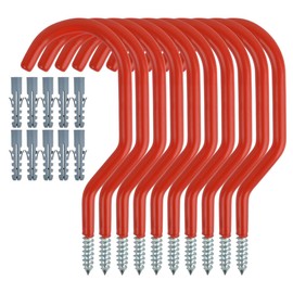 EMNIMQ 10 Packs Bike Hooks for Garage,Screw-in Heavy Duty Garage Bicycle Ladder Hook Set Shed Storage Hooks with Plastic Coated Wall Mount/Ceiling for Garden Tools,Ladders,Bikes