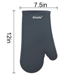Alselo Silicone Oven Mitts Set, Heat Resistant 550 Degree,7.5"x12"