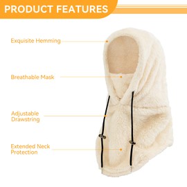 Zando Balaclava Ski Mask for Women Men Winter Face Mask Snowboarding Gear Windproof Hooded Scarf Winter Ski Hat Warm Face Cover Winter Scarf Ski Neck Warmer Gaiter Cold Weather Gear Khaki Fuzzy hat