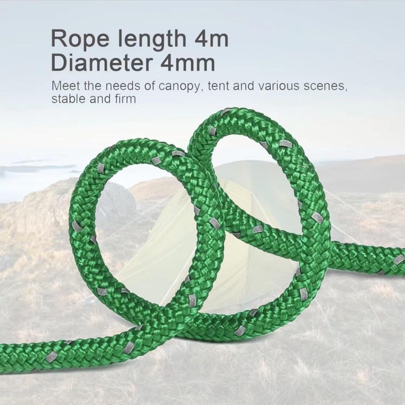 8PCS Reflective Tent Guy Ropes with Aluminium Tensioner, 4mm x