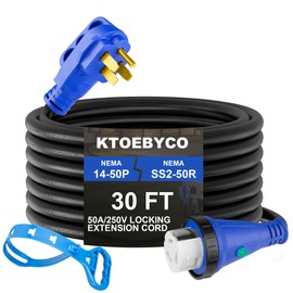 50 Amp RV Extension Cord 30 ft 250V Heavy Duty STW 6/3+8/1 Gauge Pure Copper RV Power Cord, Twist Lock ETL Listed NEMA 14-50P to SS2-50R Cable with Power Indicator& Polarity Lamp