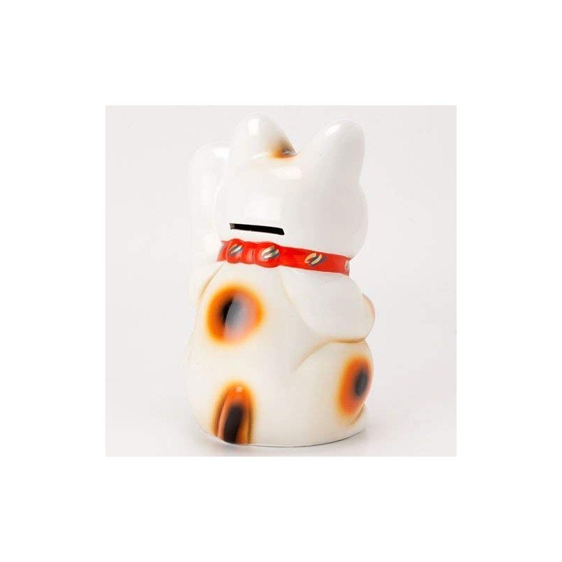 White Oval Cat No. 6 Left-Handed Maneki Neko Tokoname Ware