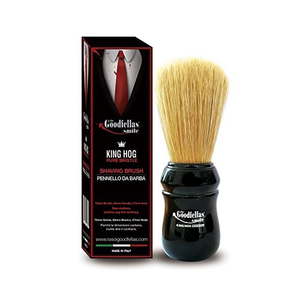 The Goodfellas' smile King Hog by Omega Brushes. Pure Bristle Shaving Brush. 70mm Bristle for Face Lathering -