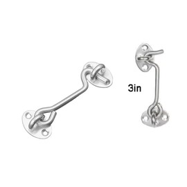 Domira Hook & Eye Latch - Heavy Duty Stainless Steel Door Lock | 3, 4, 6, 8 Inch | Gate Hook and Eye Latch for Doors, Sheds, Windows, Barns, Sliding Doors, and Wooden Gates (Chrome) (3 Inch)