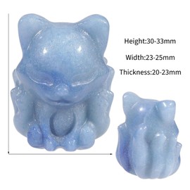 KYEYGWO Carved Crystal Fox Figurine Decoration, Small Blue Aventurine Stone, Nine-Tailed Fox Statue, 3 cm Pocket Stones, Animal Sculpture, Lucky Charm, Healing Stone, Collectible Figure, Talisman