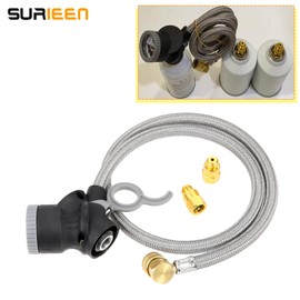 SURIEEN R134A Car AC Refrigerant Charge Hose Kit, 1/2” Recharge Hose with Can Tap Air Conditioning Gauge, 1/2'' Female to 1/2'' Male Flare, 1/2'' Female to 1/2'' Male Flare Adapter