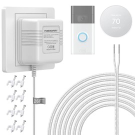 IBERLS Transformador de 24 voltios, termostato con adaptador de cable C, competitivo con todas las versiones de Ring Doorbell y termostato para Nest Ecobee, Sensi y Honeywell, transformador de 24 V con cable largo de 315"