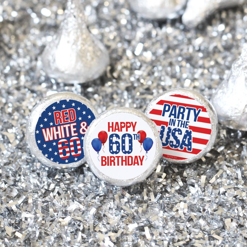 Red White and Blue 60th Birthday Party Favor Stickers -