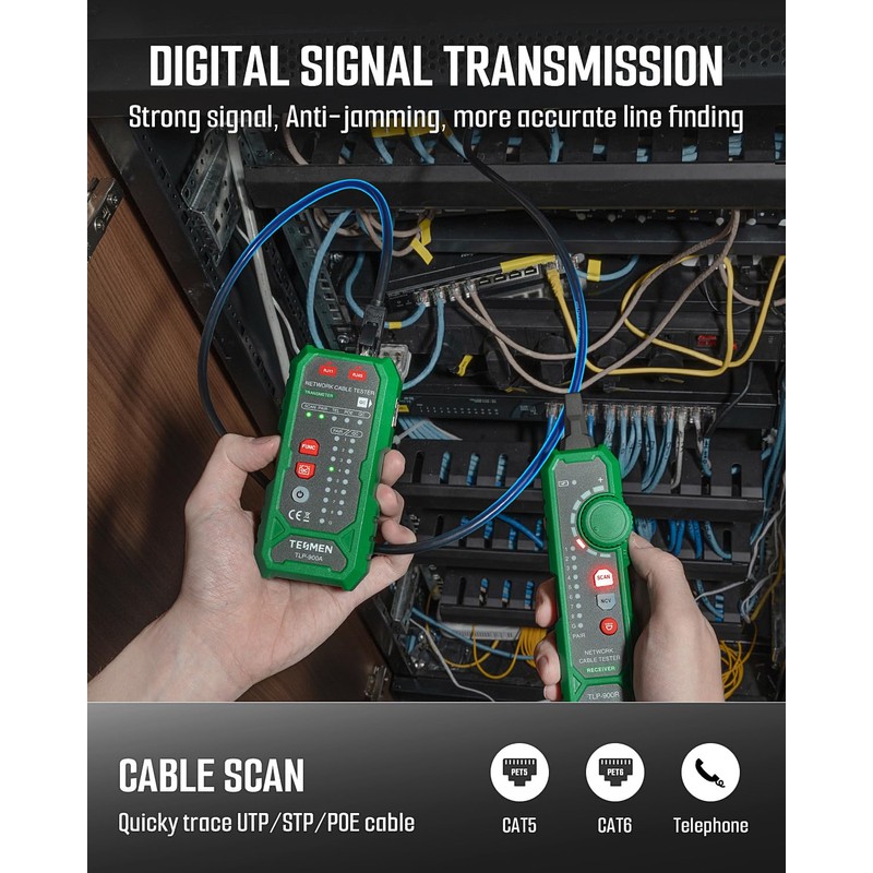 TESMEN TLP-900AR Network Cable Tester, RJ11 RJ45, for CAT5/6/POE/STP, Multi-function