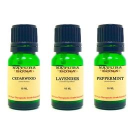 Essential Oil Sets 100% Pure & Therapeutic Grade for Diffusers Body Massage Skin Aromatherapy; 3-Pack EO Kit, 10ml Each Euro Glass Droppers (Cedarwood, Lavender, Peppermint)