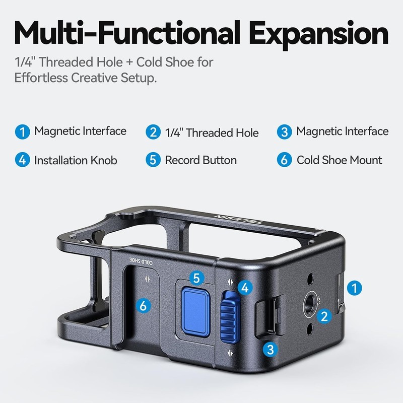 TELESIN Ultra-Light Aluminum Case Camera Cage for DJI Action 5